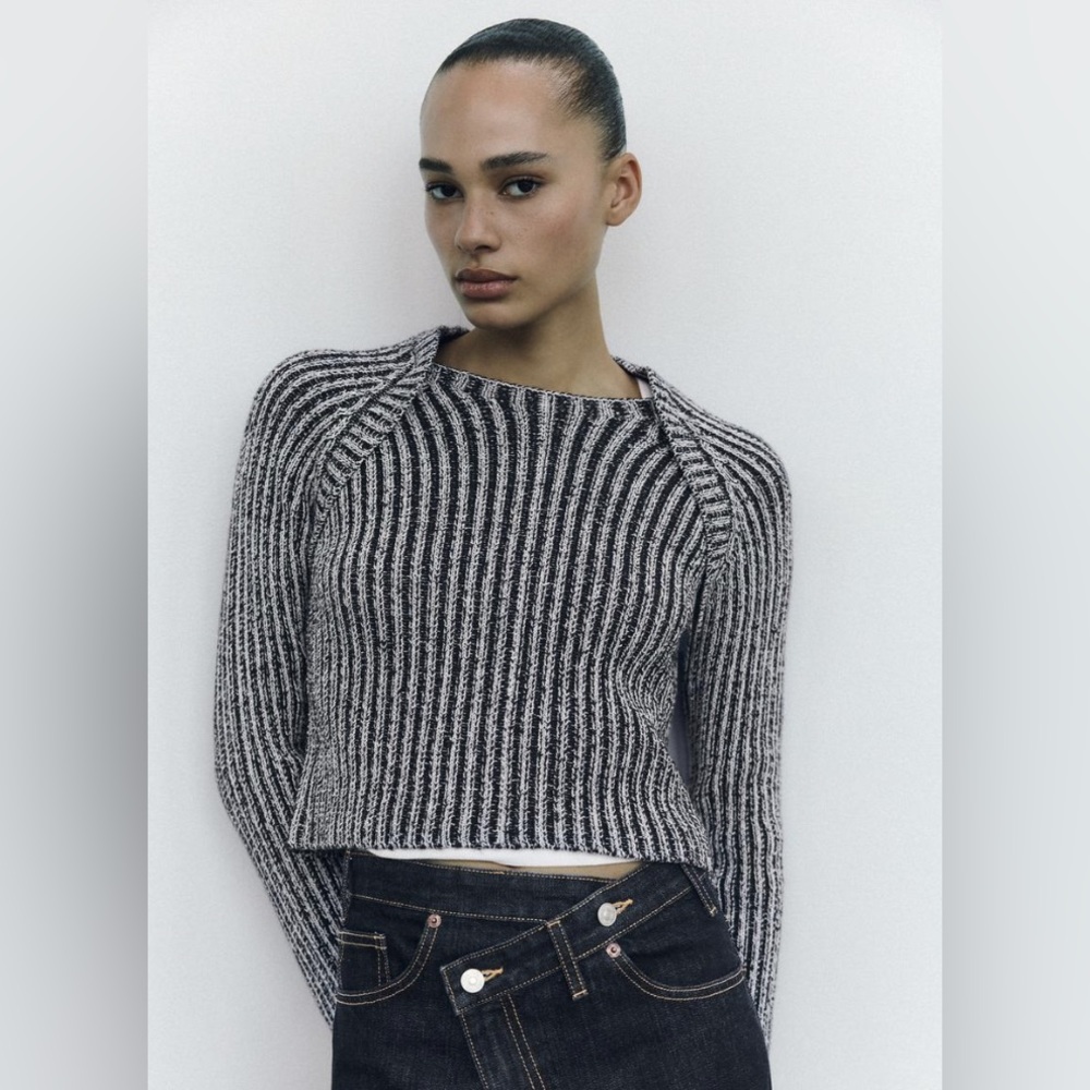 ZARA Black and White Striped Sweater